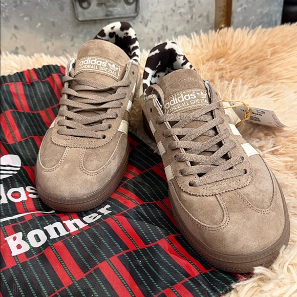 NWT! Adidas x Wales Bonner Handball Spezial Sneakers Taupe Suede w/ Cow Print - Picture 3 of 7